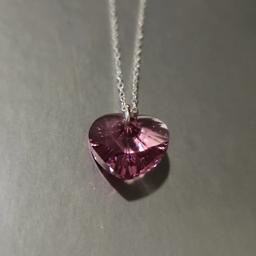 Macy's Crystal Heart Crystal 18" Pendant Necklace in Sterling Silver Pink - Picture 2 of 3